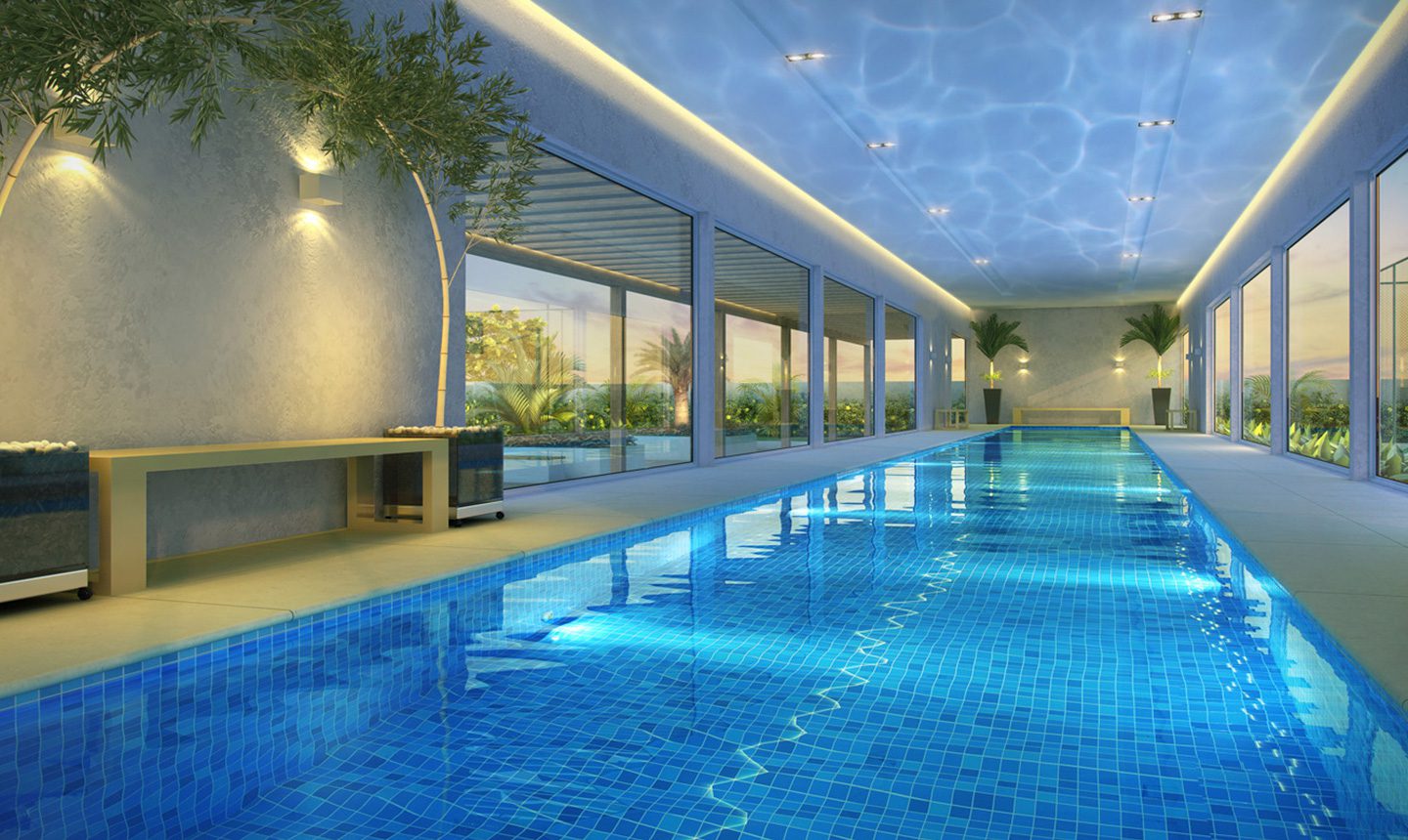 Piscina com raia coberta e aquecida